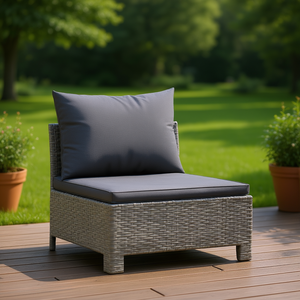 Sofá de patio de ratán sintético gris de una plaza, muebles de jardín para exteriores con cojín de espuma de alta densidad, ratán de PE resistente a los rayos UV - Product Image 2