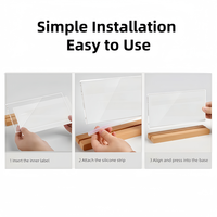 Support d'affichage de bureau en acrylique avec base en bois 200x100mm, porte-panneau transparent pour affichage de menus/prix/illustrations