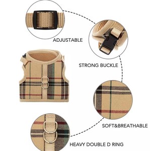 Venta directa de fábrica Suministros para mascotas Arnés y correa para gatos de entrenamiento al aire libre a cuadros suaves y transpirables - Product Image 2