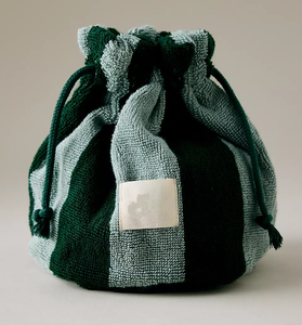 Wholesale Custom Logo Ladies <strong>Drawstring</strong> Cosmetic <strong>Makeup</strong> Pouch Women Terry Cotton Green Stripe Wash <strong>Bag</strong> for Summer - Product Image 3