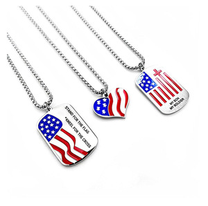 Collana Sportiva da Uomo con Cuore in Acciaio Inossidabile, <span class=keywords><strong>Serie</strong></span> Amore per il Giorno dell'Indipendenza USA, Gioielli Fai-da-Te con Smaltatura a Goccia d'Olio - Product Image 2