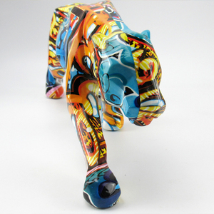 Modern basit ev dekorasyon renkli hayvan heykeller reçine el sanatları yaratıcı Graffiti leopar heykeli dekor - Product Image 2