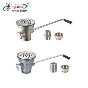 Brass and Plastic Twist Lever Waste Drain Overflow Outlet Kitchen Sink Drain Valve For Commercial Kitchen