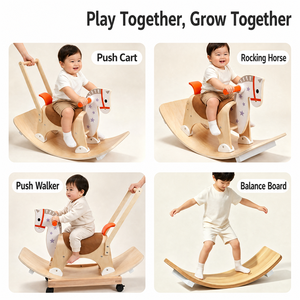 <span class=keywords><strong>Cheval</strong></span> à bascule <span class=keywords><strong>en</strong></span> <span class=keywords><strong>bois</strong></span> 4-<span class=keywords><strong>en</strong></span>-1 pour bébé, planche d'équilibre, chariot à pousser, jouet à chevaucher, jouet Montessori pour l'éveil et le développement de la motricité globale - Product Image 4