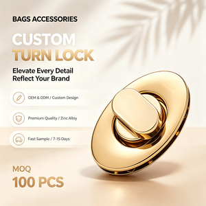 High Polished Gold Oval Metal Turn Lock Custom Zinc Alloy Twist Clasp Lock Hardware <b>Accessories</b> For Women Handbag <b>Purse</b> - Product Image 1