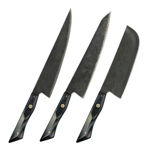 Yjamber Hot Selling 10CR15MOV 3 Layer Steel Kitchen Knife Set With Resin With Aluminum Mesh Handle