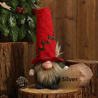 Figurines de gnomes assis en feutre gaufré avec motif de vigne de baies et chapeau haut, pour décoration de table, de cheminée et de maison en Noël et en hiver, et comme cadeau