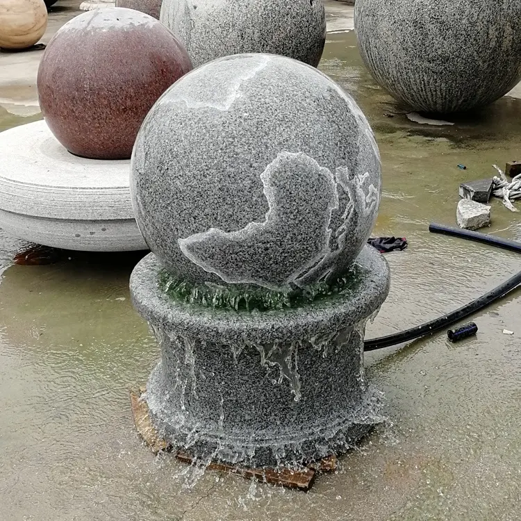 China mini garden granite rotating ball stone water fountains with map