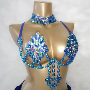 Sutiã de arame para carnaval feminino, traje de samba sensual fantasia top sutiã de pedra para dança e festa balada