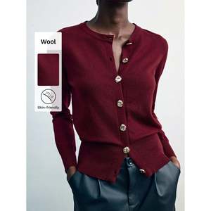 Wool Fitted <b>Cardigan</b> With Metal Buttons <b>Navy</b> Blue Women's Sweater - Product Image 4