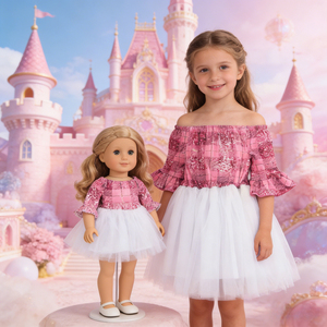 En Stock, Vestido de Princesa Rosa con Lentejuelas <span class=keywords><strong>y</strong></span> Hombros Descubiertos para Muñeca de 18 Pulgadas <span class=keywords><strong>y</strong></span> Niña, Vestido Tutú American Girl para Niñas de 3 a 10 Años - Product Image 2