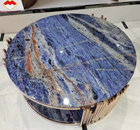 Ensemble table basse en quartzite bleue polie de luxe personnalisée Table à manger en pierre naturelle cloisonnée au design moderne pour hôtels villas