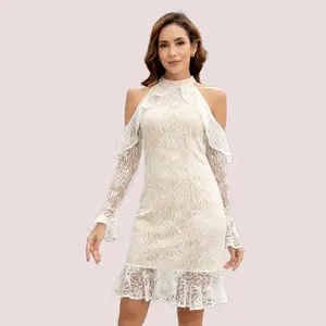 TICOSA Casual Long Summer Modest Sexy Club Mini Long Sleeve Dress Party Lady Evening Women's Lace Dress