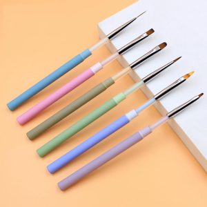 Pinceau à ongles plat en acrylique couleur bonbon avec logo personnalisé, poils en nylon, pour la peinture au gel et le nail art - Product Image 1