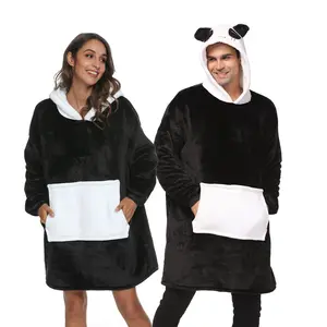 Großhandel schwarz panda hoodie-Fleece Cozy Tragbare TV Decken Mit Ärmeln Tier Panda Sweatshirt Männer Unisex Übergroßen Frauen Sherpa Decke Hoodie