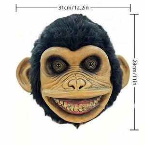 Máscara de látex de <span class=keywords><strong>mono</strong></span> orangután Pongo con colmillos y piel sintética, máscara de animal de cabeza completa para Halloween, broma, cosplay, fiesta - Product Image 3