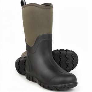 Bottes en caoutchouc imperméables et isolées, hauteur genou, avec tige en néoprène pour l'agriculture, la chasse, le jardinage et les travaux de jardin - Taille 10 Olive Toutes saisons - Product Image 1