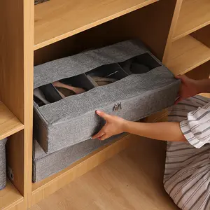 Waschbaumwolle und Leinen transparente Schuh-Aufbewahrungsbox, gefaltetes Kompartiment Schuh-Aufbewahrungsbox, Bettboden-Aufbewahrungsbox für Schuhe