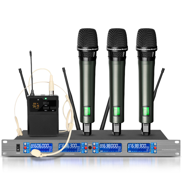 DR2800 UHF 4 Channel Handheld Headset Wireless Microphone System with Bodypack Transmitter  for Speech Church Stage
