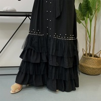 1828 #   Abaya Kimono Noire pour Femmes Musulmanes, Ornée de Perles, avec Bas Superposé en Tulle, Cardigan Respirant, Vêtement Pudique de Printemps