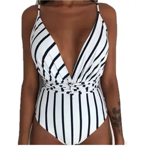 Ein Stück Badeanzug Sexy Striped Bademode Hohe Taille Monokini Sport Body Strand Bade Backless Bauch-steuer Schwören