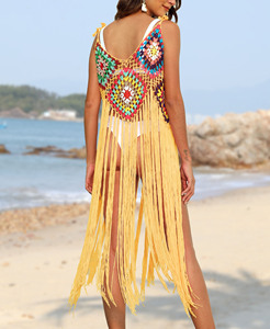 Vestido de Punto Largo con Borlas y Estampado Colorido Hecho a Mano en Acrílico de Fábrica, Traje de Baño de Verano para Mujer, Vestido de Ganchillo para Playa - Product Image 5