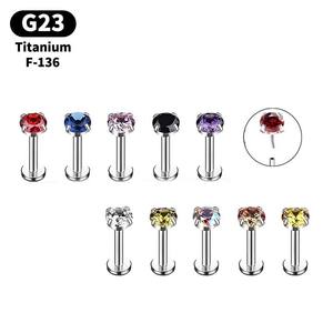 Astm F136 Titanium Lichaam Geperforeerd Verzilverd Bruiloft Zirkoon Labret Spiraal Kraakbeen Platte Rug Oorbellen Duw Labret Cadeau - Product Image 1