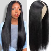 Perruque en U, cheveux humains lisses et soyeux, installation facile, sans colle, pour femmes noires