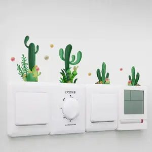 Flower Cactus Wallpaper Switch Sticker Self-adhesive And Removable Wallpaper Living Room Decals