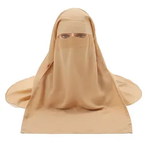 Piccolo Moq Custom di alta qualità a buon mercato prezzo crêpe Chiffon Hijab con velo Chiffon copri viso vestiti arabo sciarpa islamica