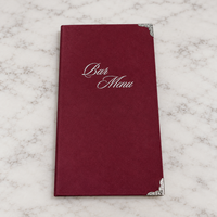 Couverture de menu de luxe en velours avec protection d'angle métallique, logo personnalisé en feuille d'aluminium, dossier de menu pour restaurant et bar