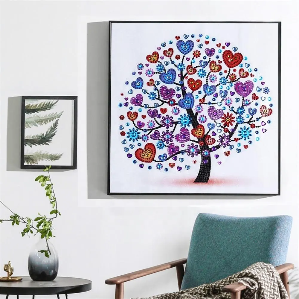 หัวใจต้นไม้ผ้าใบ Wall Art 5d ภาพวาดเพชรคริสตัลสำหรับตกแต่งบ้าน