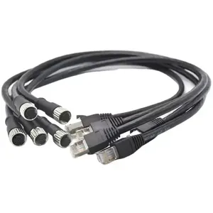 M12 8 Pin Ethernet Connector to <b>RJ45</b> CAT5 <b>Cable</b> IP67 Waterproof Industrial Network Connector - Product Image 5