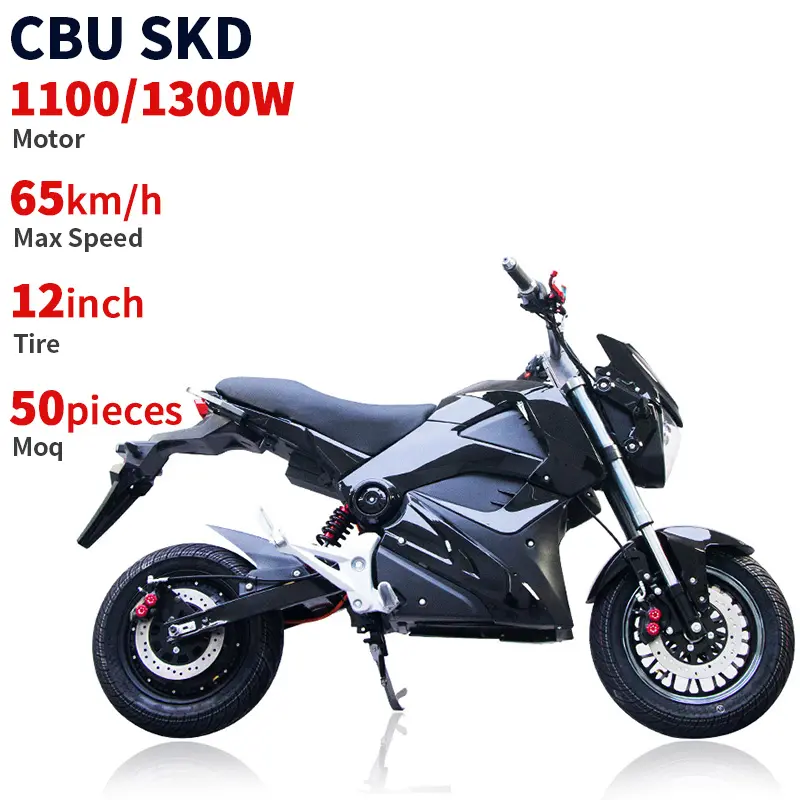 CKD SKD sepeda motor listrik besar 12 inci, sepeda motor listrik super cepat 1100/1300W kecepatan 65km/jam untuk rem cakram