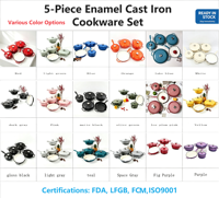 Lot de 5 ustensiles de cuisson classiques en fonte émaillée, ensemble de casseroles et poêles en fonte homologuées FDA, cocotte, poêle à frire, ustensiles de cuisson personnalisables avec logo