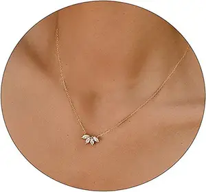 Sierlijke Gouden Kettingen 14K Vergulde Eenvoudige Cz Blad Diamanten Hanger Ketting Trendy Sieraden Voor Meisjes