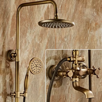 Shower Set tembaga penuh, keran Shower Retro Eropa kontrol ganda dingin dan panas
