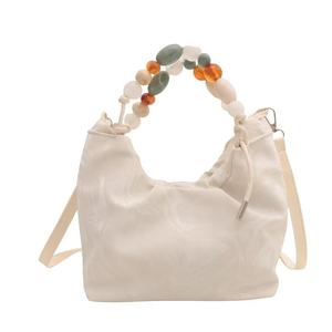 Bolso de cuero de doble cara con asa de cuentas correa cruzada desmontable para mujer - Product Image 2