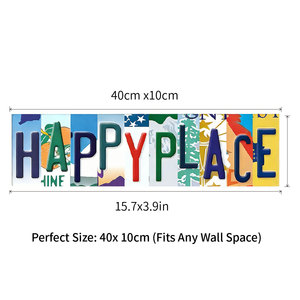 ป้ายโลหะวินเทจ Happy Place สำหรับตกแต่งผนังบ้าน ห้องนั่งเล่น ห้องนอน ดีไซน์ย้อนยุค ตัวอักษรสีสันสดใส - Product Image 6