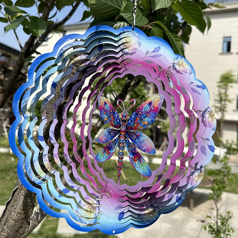 매달린 바람 차임 펜던트 장식 선물 정원 가정 장식 3D 입체 회전 컬러 나비 바람 차임
