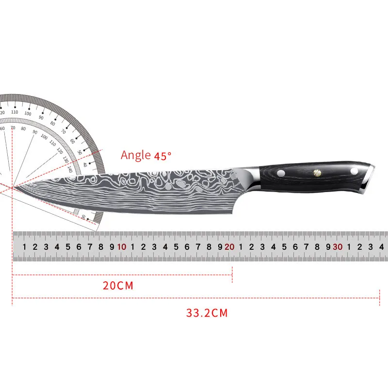 Manufacturers spot 8 inch German 1.4116 steel laser pattern chef knife color wood handle