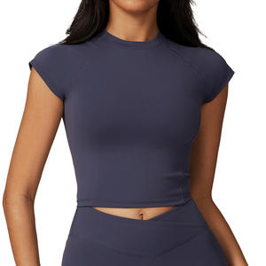 Disko Sport Top de yoga para mujer, cuello simulado, manga corta, color sólido, ropa deportiva de secado rápido DDX8799 - Product Image 5