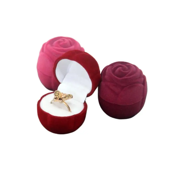 Vorrätig geflockte box rosa burgund rosa ring ohrringe schmuckkästchen