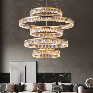 Nuevo diseño colgante luz sala de estar lujo tres niveles techo redondo candelabros de cristal - Product Image 1
