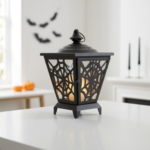 Nouvelles décorations d'Halloween 2026 : Lanterne à bougie en métal noir avec motif toile d'araignée découpée pour table et maison - Product Image 6