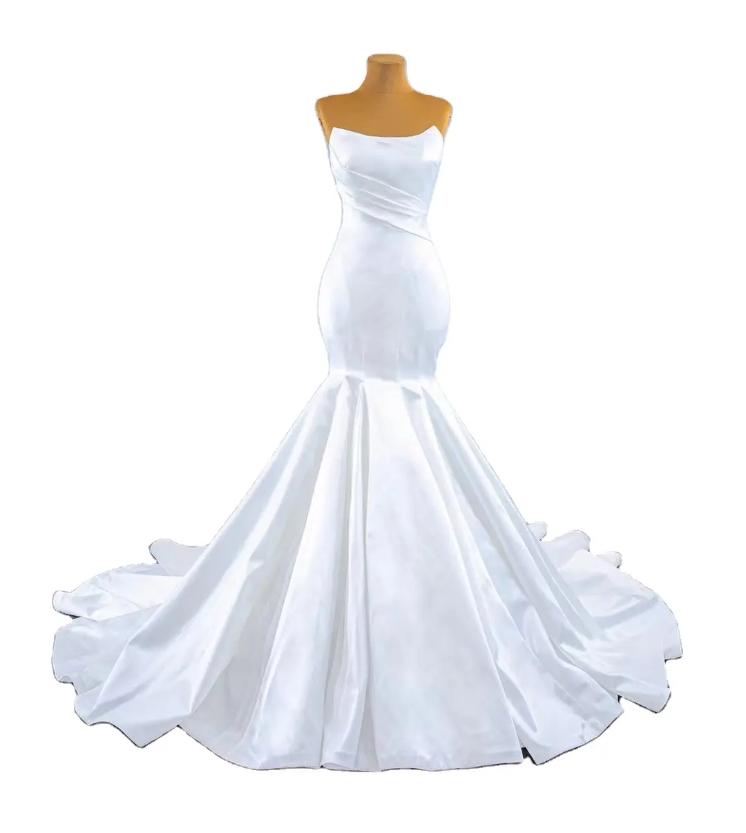 Trắng Bán Buôn Mermaid Bóng Bridal Dress Luxury Mềm Satin Mermaid Wedding Dress Đối Với Phụ Nữ Bóng Gowns