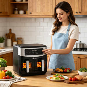 Anbolife Offres de Gros Exceptionnelles Friteuse à Air 10L Technologie de Circulation d'Air Haute Vitesse Cuisson de Deux Plats Simultanée Facile à Nettoyer - Product Image 2