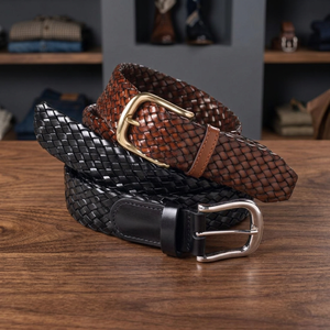 Cinturón BS INTERNATIONAL NA147 Vintage de Cuero Genuino de Vaca en Dos Tonos (Marrón/Negro) con Hebilla de Acero Cuadrada, Diseño Ecológico - Product Image 1