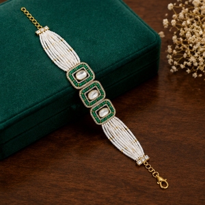 Elegant 925 Silver Modern <b>Bracelet</b> with White Beads and Moissanite Traditional Indian Handcrafted Jewelry for Women Gift - Product Image 4