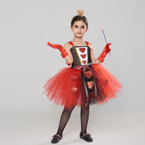 Costume da <span class=keywords><strong>Regina</strong></span> di Cuori per Bambine 2024, Abito da Carnevale per Halloween, Vestito Tutu Elegante con Corona, Classico Abito Rosso da <span class=keywords><strong>Regina</strong></span> del Paese delle Meraviglie - Product Image 5